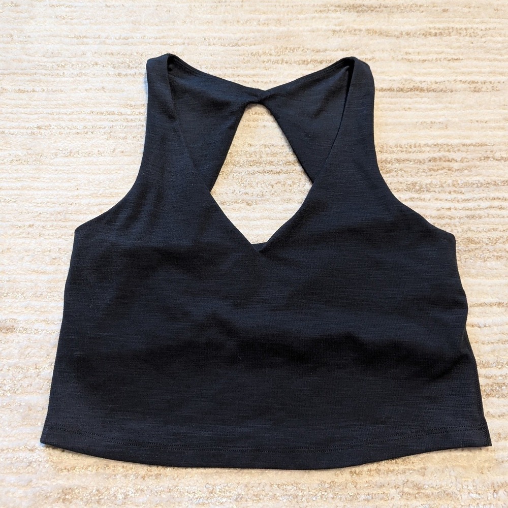 Beyond Yoga Heather Rib Fresh Cup Crop Tank Top Sz L Black HR4645 Shelf Bra
